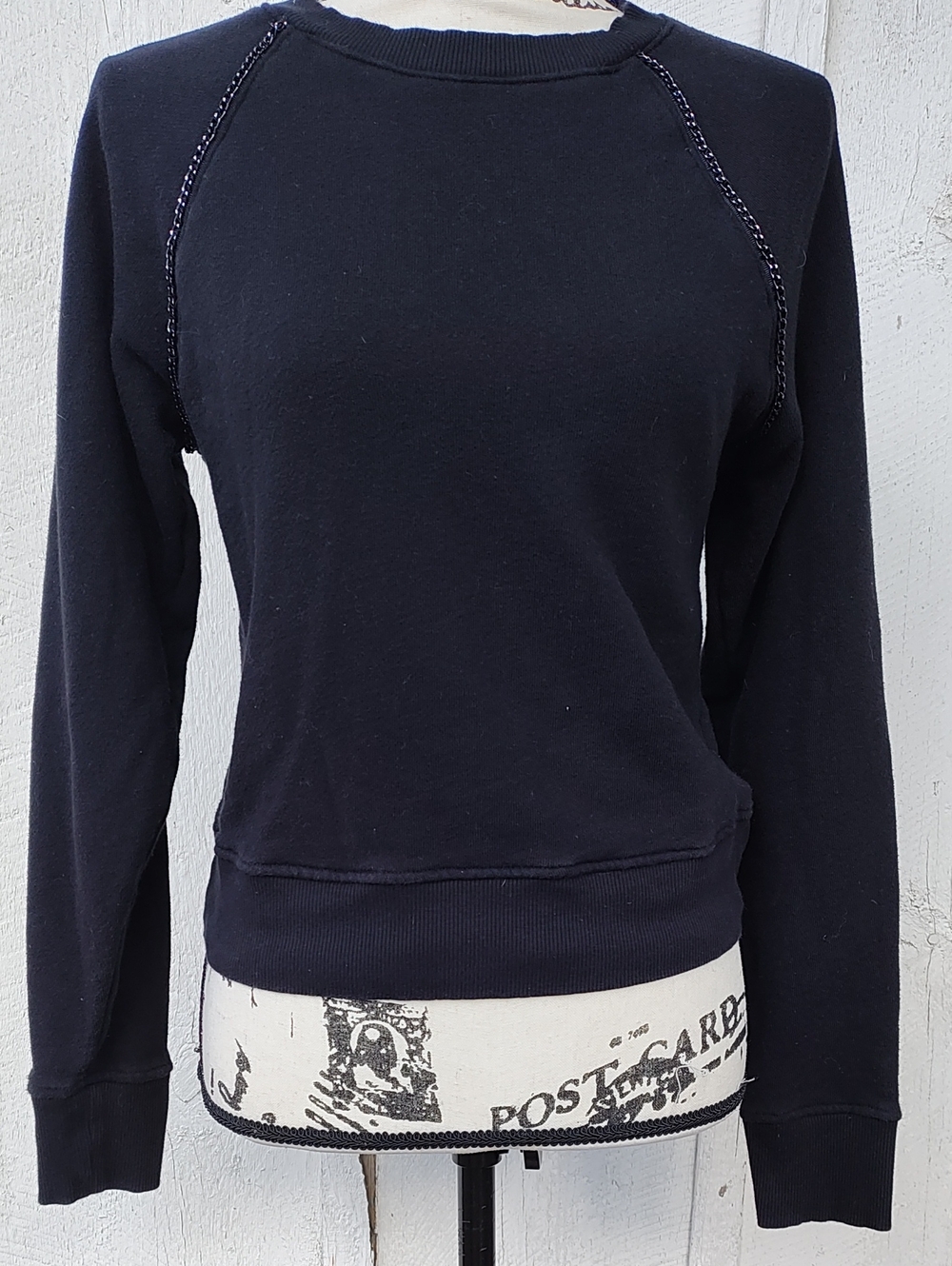 PAIGE Black Crewneck Sweatshirt, Chain Detail, Made In USA